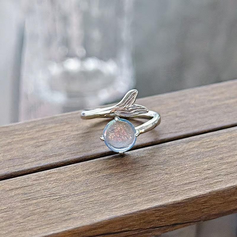 New Niche Light Luxury High Sense Sea Blue Zircon Super Fairy Open Ring Simple Fashion Jewelry Women