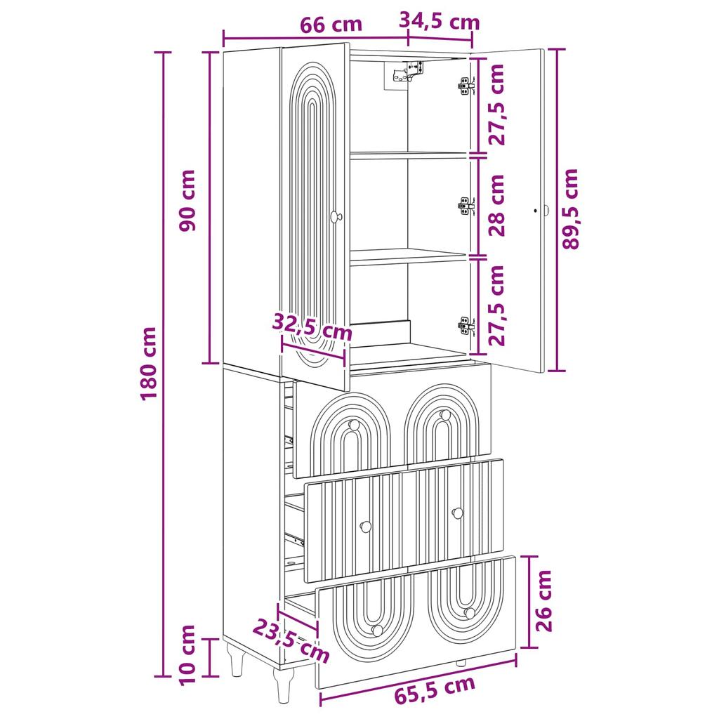 2 Piece Cabinet Set 66 x 34.5 x 90 cm Engineered Wood