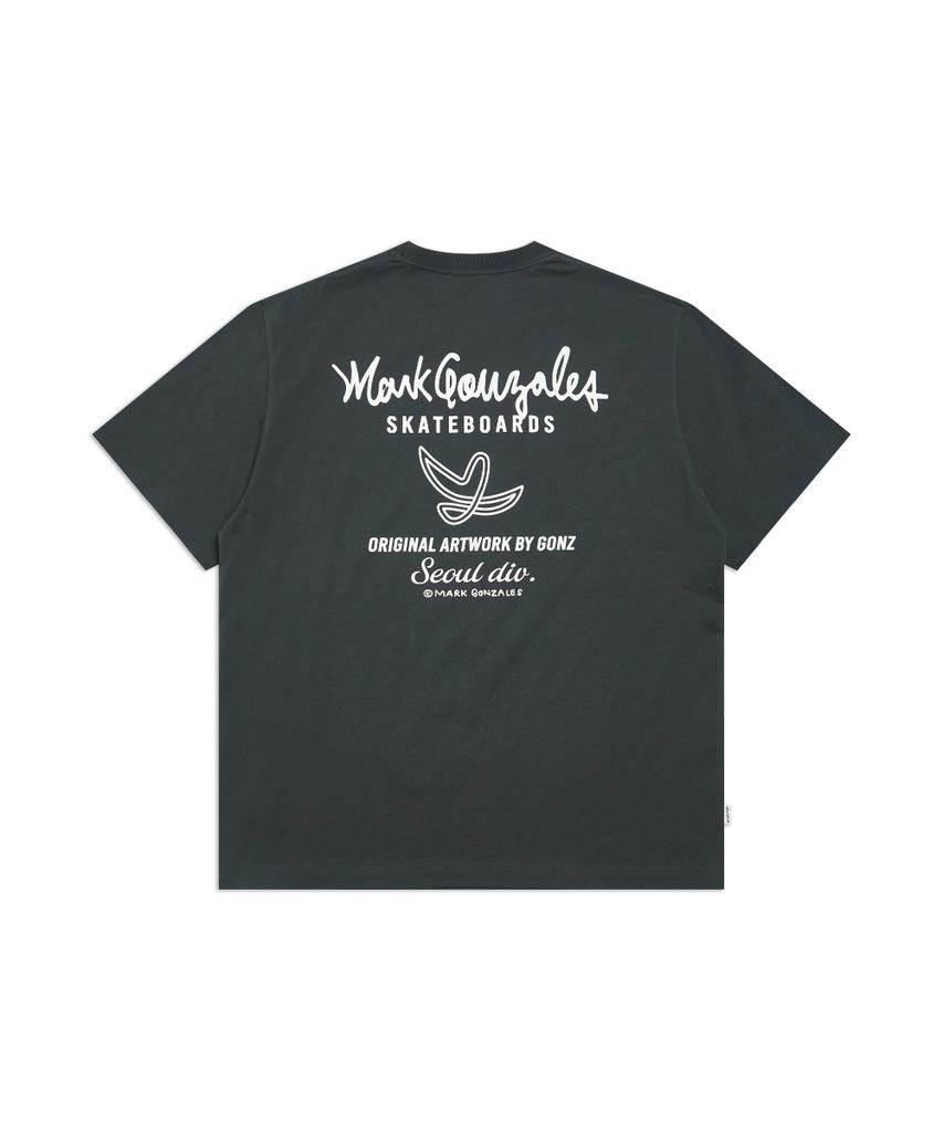 MARK GONZALES New Angel Logo Typography Short Sleeve T-Shirt - Charcoal