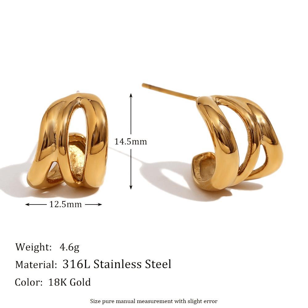 MamacitaSlay 15mm Three-Layer irregular CC Hoops high quality stainless steel earrings luxury jewelry Accessories for women