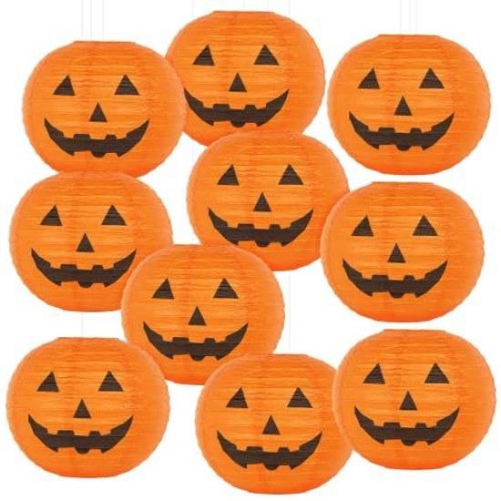 GOKEI Halloween Lantern Pumpkin Pattern 10-piece Set Diameter 20cm Paper Lanterns 10 Pieces