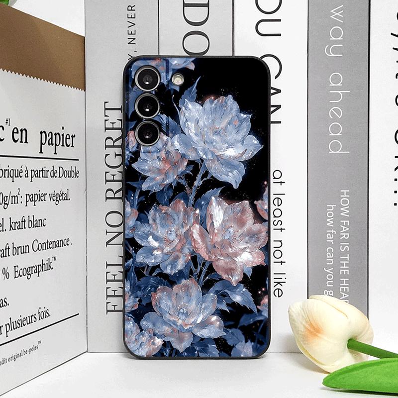 Luxurious White Peony Flower Pattern Phone Case for Samsung Galaxy S25 S24+ S23 Ultra S22 Plus S20 S21 FE M53 M34 5G Soft Covers