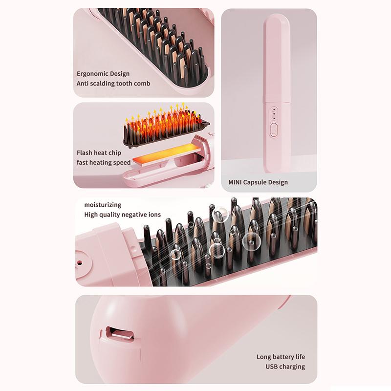 Mini Portable Hair Straightening Comb 2 in 1 Straight Curling Anti Frizz Easy to Carry Travel Friendly Hair Styling Accessory