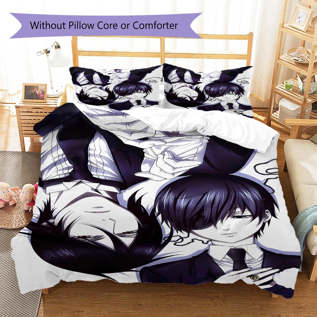 Literie Motif Black Butler, Ensemble Couette Housse de Couette Taie d'Oreiller Cadeau d'Anniversaire pour la Maison (1 housse de couette + 2 taies d'oreiller, sans garniture.)