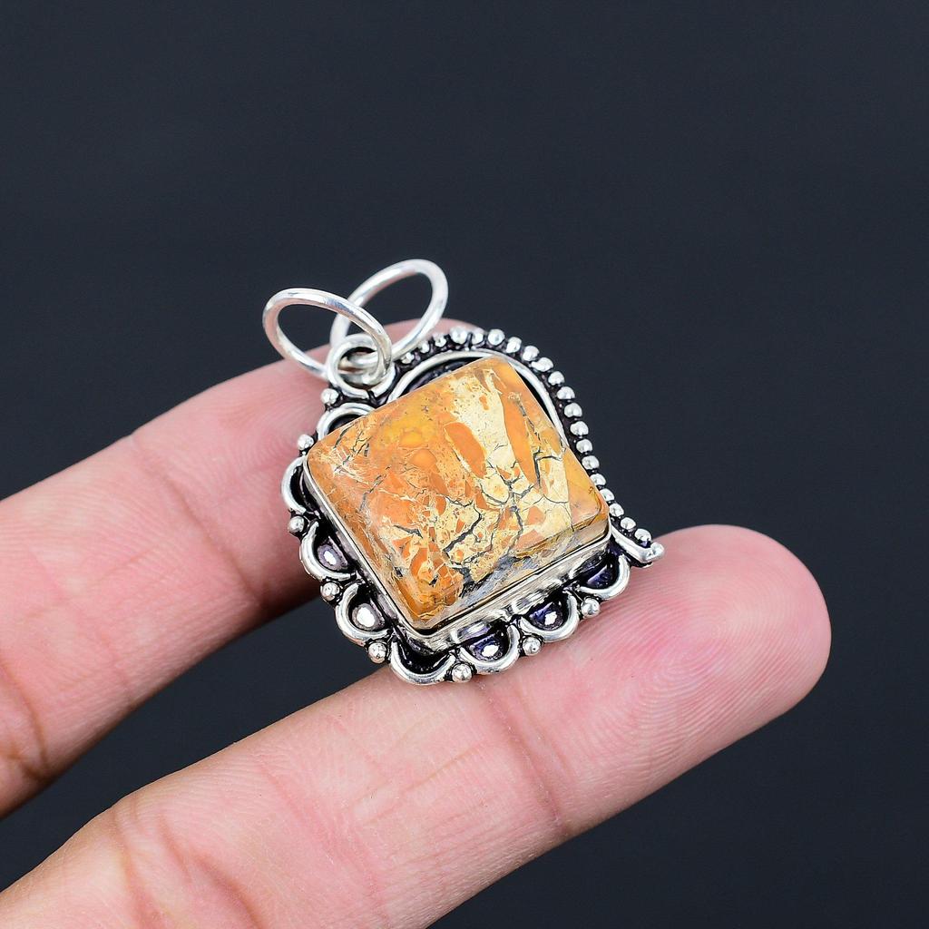 Daughters Day Sale Sterling Silver Natural Maligano Jasper Bezel Wedding Pendant