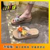 Thai style flower thick-soled flip-flops female ins2025 seaside vacation beach shoes Xishuangbanna pinch sandals