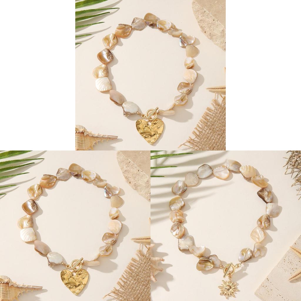 Bohemian Shell Necklace For Women With Heart And Sun Pendant Design For Casual Summer Style