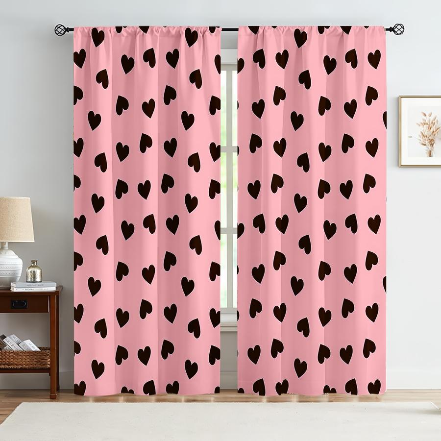 2PCS Pink Brown Heart-shaped Curtains   Sweet and Cool Style   Bedroom and Living Room   Decorative Curtains with Drawbar Pockets