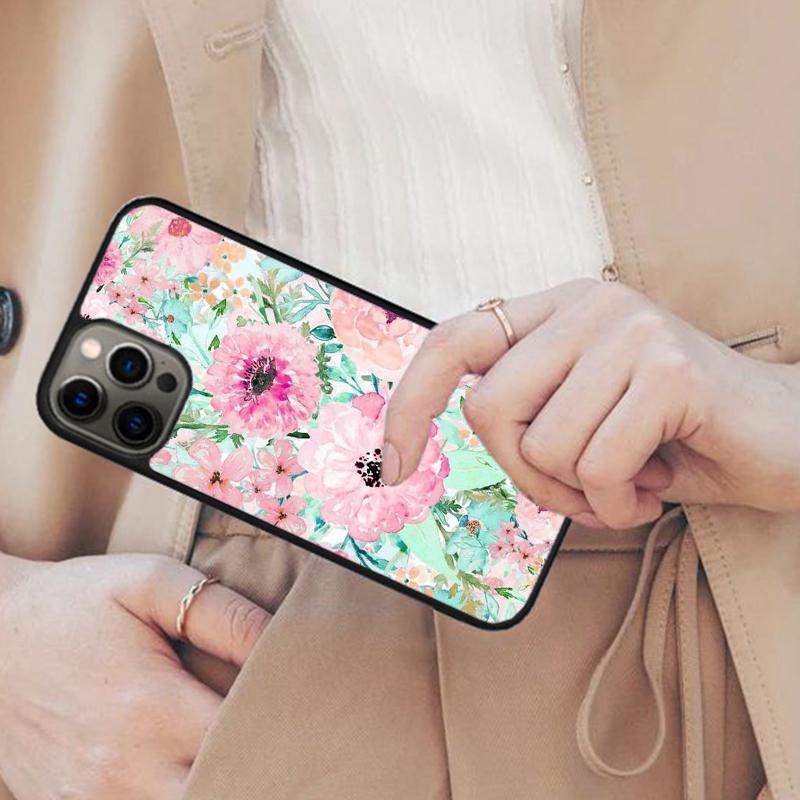 Romantic Pink Teal Watercolor Chic Floral Magnetic Phone Case For APPLE iPhone 17 Air 16 14 13 12 Pro Max 15 Plus MagSafe Cover