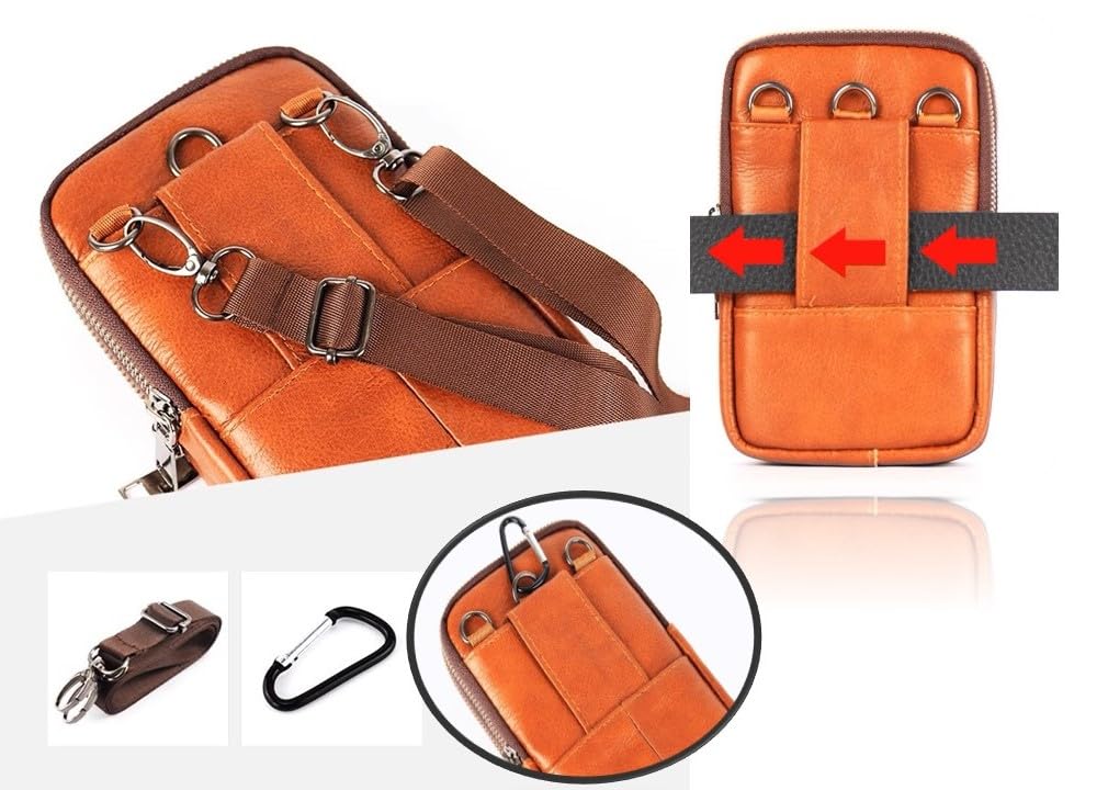 Multifunctional smartphone shoulder waist belt perfect for outings and leather smartphone case for pouch, bag, bag, pouch, travel. 3-way men, black.