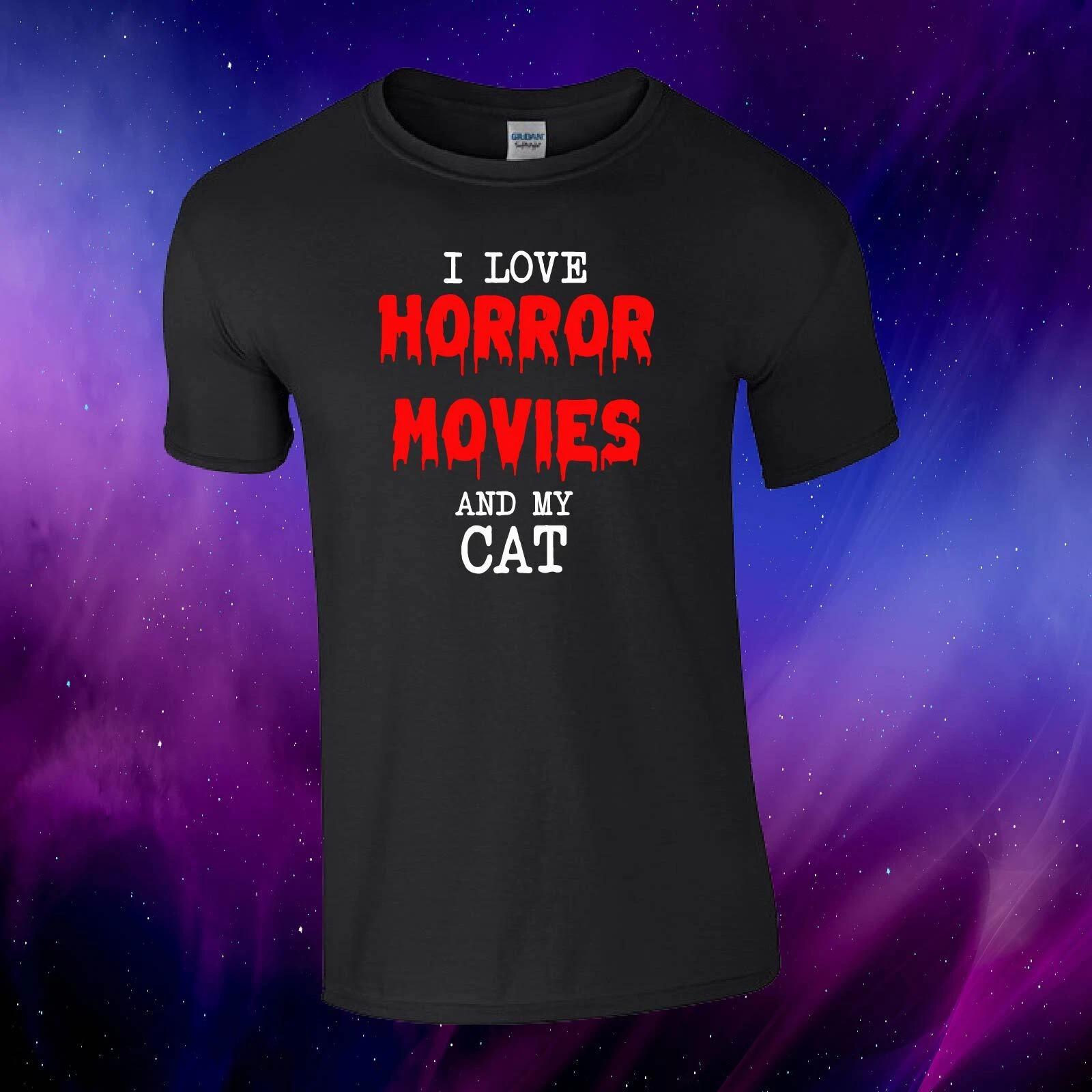 I Love Horror Movies And My Cat Funny Film Gift kids/adults Top T-shirt XL