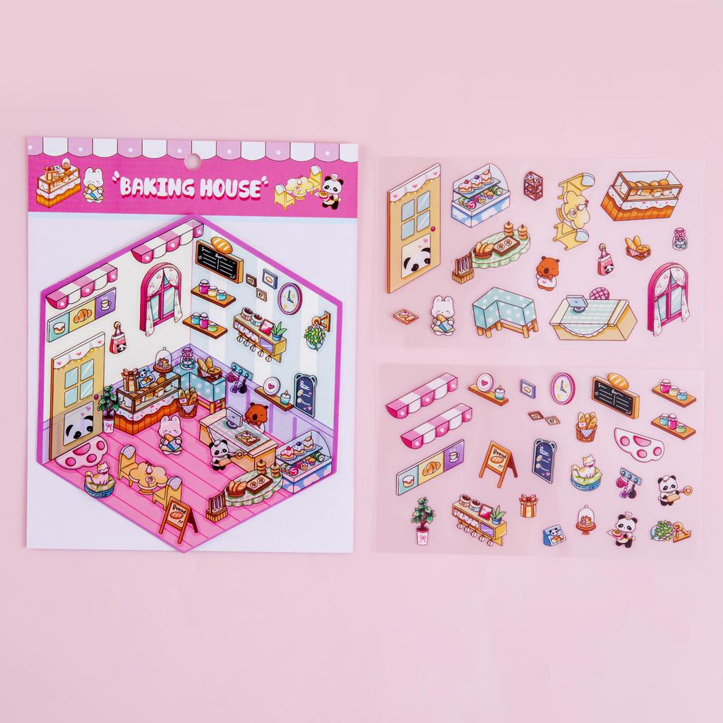 Miniature Scene 3D Diorama Stickers Creative Visual Stacking Cartoon Scene Sticker Diy Toys For Children Creative Handmade Decal