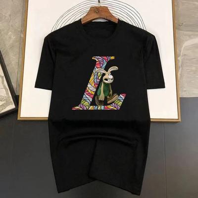 T-shirt unisexe à manches courtes en pur coton, marque de luxe populaire, imprimé lapin marchant, haut ample et respirant surdimensionné, 2024