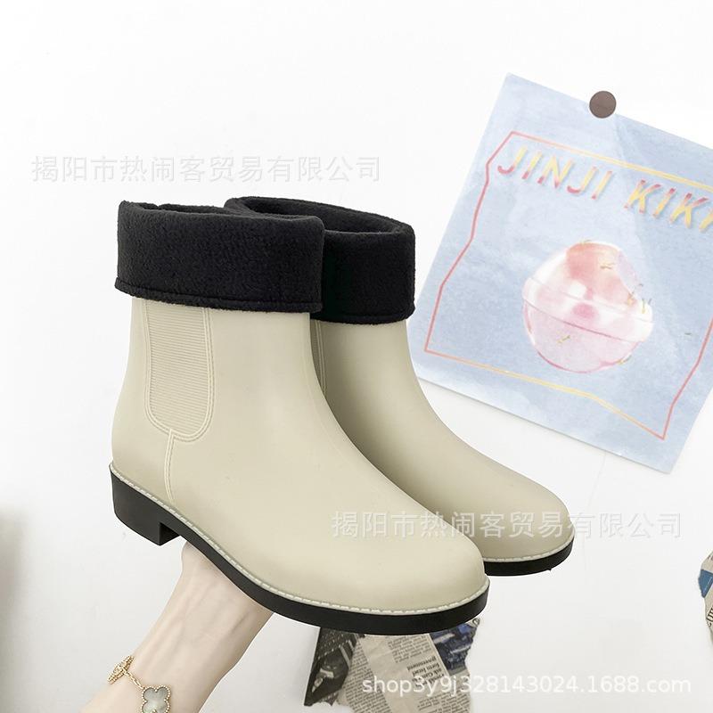 British outdoor women's rain shoes non-slip wading shoes medium tube rain boots home waterproof cleaning rubber shoes cotton warm women's shoes
