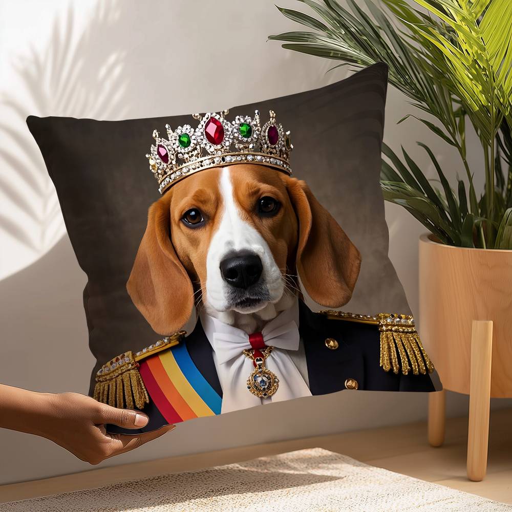 

Renaissance Royal Beagle dog Pillow Case Square Double‑Sided Print Cushion Case For Sofa Home Bedchamber Decor Gift 16x16Inch