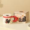 Cute Mug with Lid, Small Black Cat Set, High-value Water Cup, Couple Ceramic Cup, Souvenir Gift.