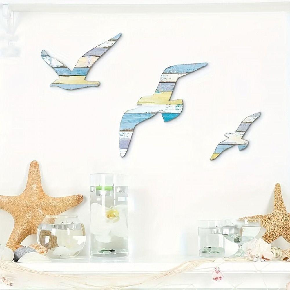 3Pcs Wooden Seagull Wall Sign Decoration Art Background Pendant Wall Hanging  Children's Room