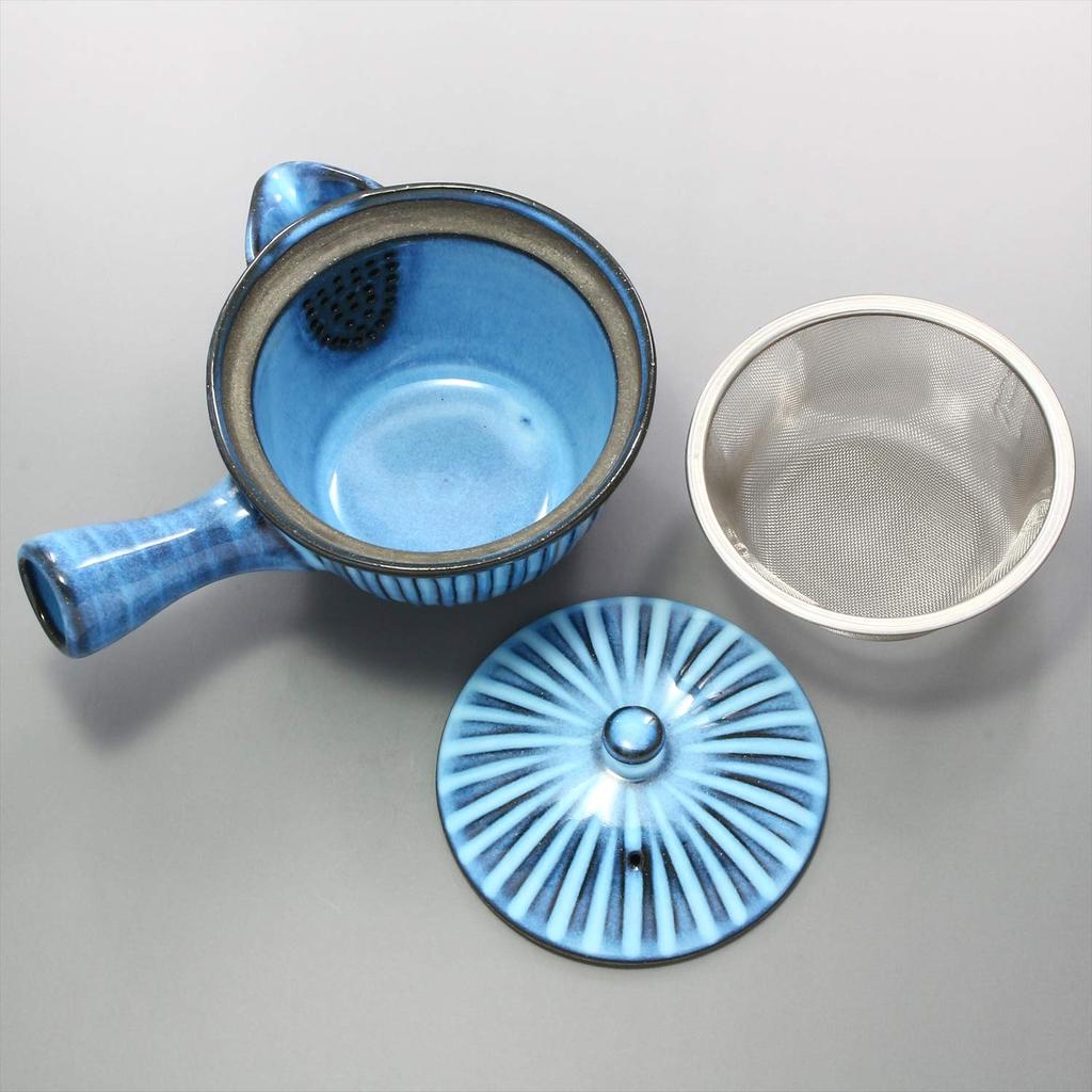 Hasami Ware Rizaemon Kiln Blue Carved Sparrow Mouth Teapot Tea 391088 (with Strainer)