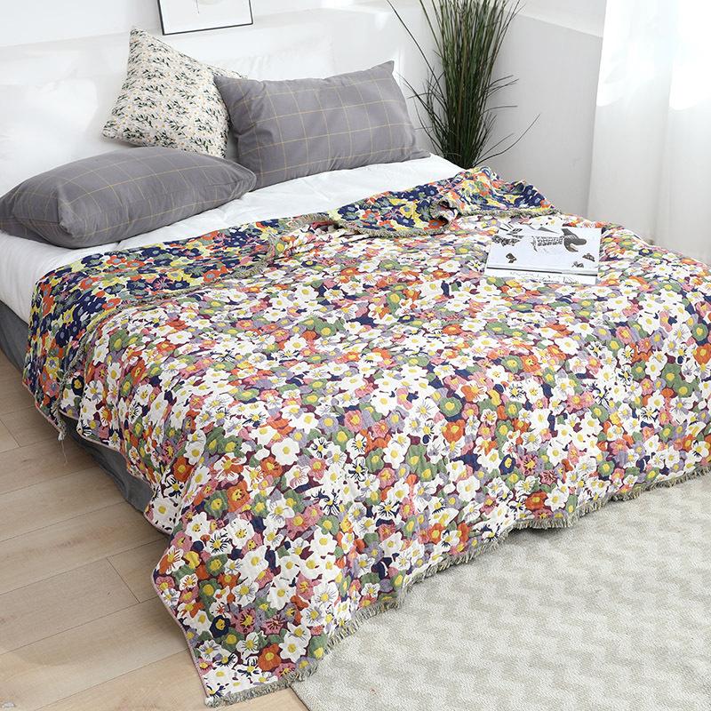 

1 шт. Бавовняна ковдра та ковдри для скандинавських пасторальних квітів, рушник, літня ковдра, тонка ковдра, марля, м’яке покривало, ковдра 150cmx200cm фіолетовий