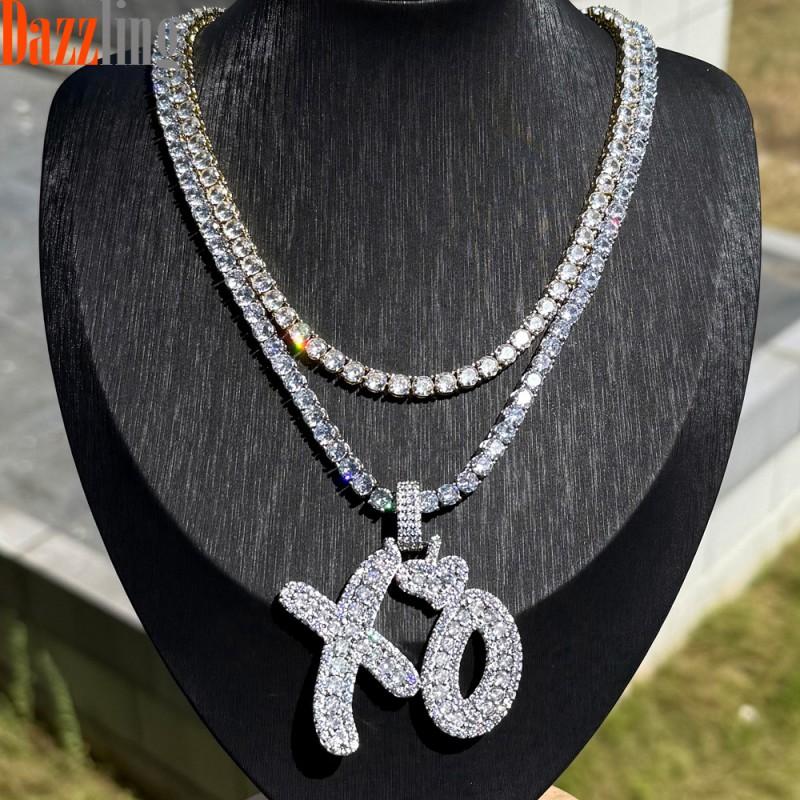 Mens Hip Hop XO Love Letter Pendant Necklace With Zirconia Crystals Gold Chain