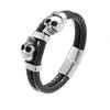 Punk Style Leather Braided Bracelets Unique Magnetic Hand Chain Gothic Skull Wristband  Anniversary