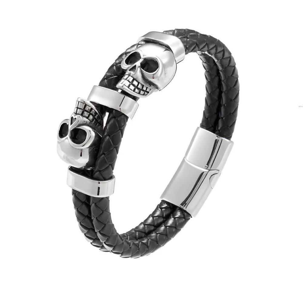 Punk Style Leather Braided Bracelets Unique Magnetic Hand Chain Gothic Skull Wristband Anniversary