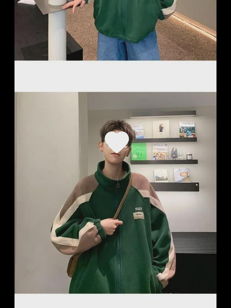 2023 Men's Retro Stand Collar Contrast Baseball Jacket - Stylish and Loose Fit for Spring & Autumn