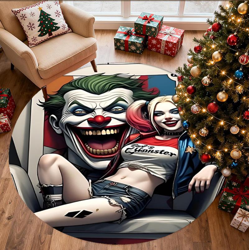 Harley Quinn Joker Pattern Round Rug, Indoor/Outdoor Mat, for Picnic, Gameroom, Bedroom, Office, Living Room, Home Decor Carpet, Birthday Gift