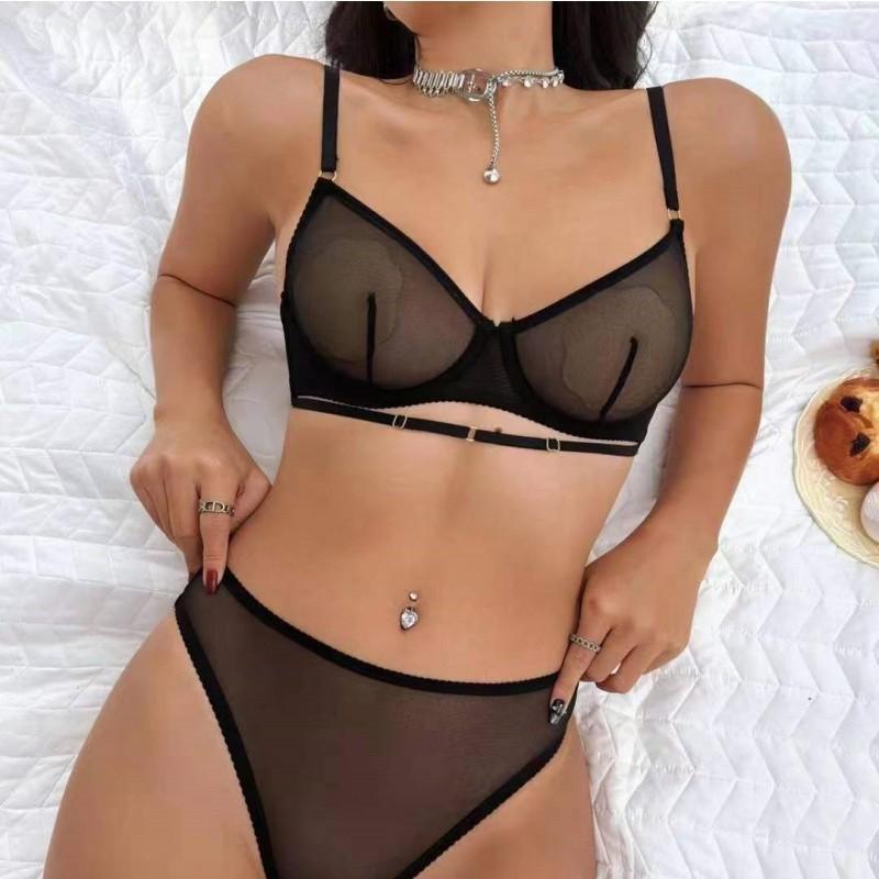 Hot-selling sexy temptation ultra-thin transparent lace underwear women's big breasts show small anti-sagging top support bra