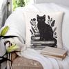 Black Cat And Books Square Pillowcase Polyester Linen Velvet Printed Zip Decorative Throw Pillow Case Home Cushion Cover 45X45