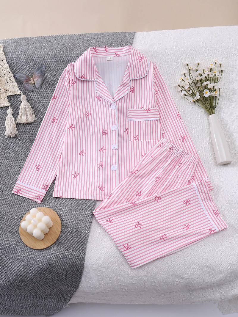 European & American Girls Butterfly Long Sleeve Pajama Set Size 100