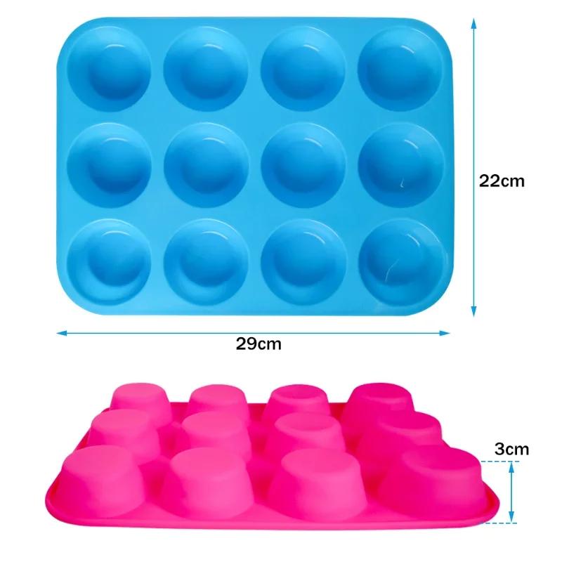 DIY Baking Tool - Non-Stick 12 Holes Round Muffin, Cupcake, Cookies, Fondant, Pudding, Steamed Cake Silicone Mold