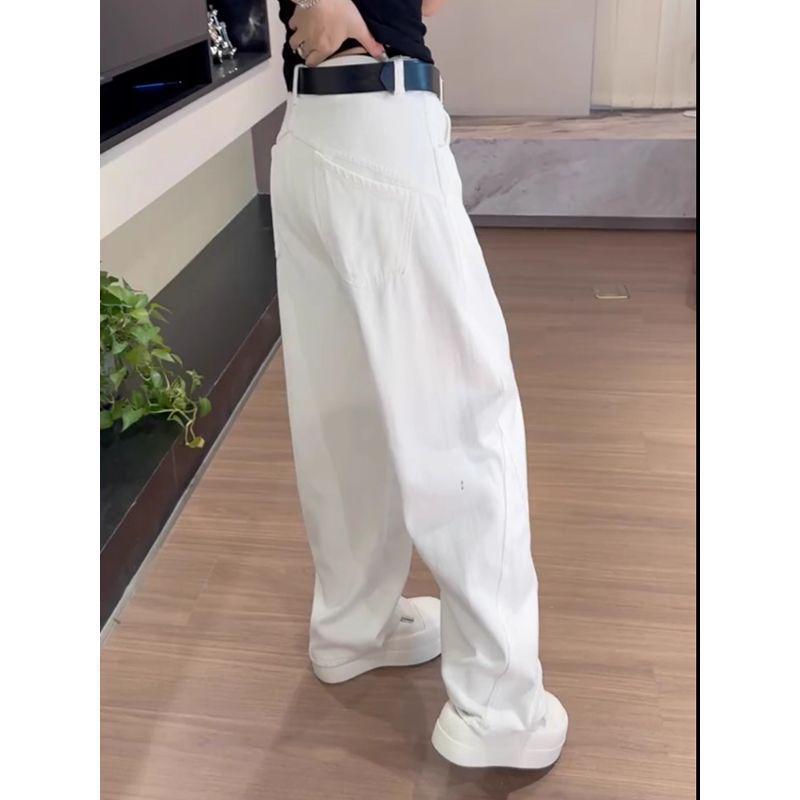 Plus Size Autumn 2025 White Straight-Leg Jeans: Loose, Slimming Fit Banana Pants for Curvy Women