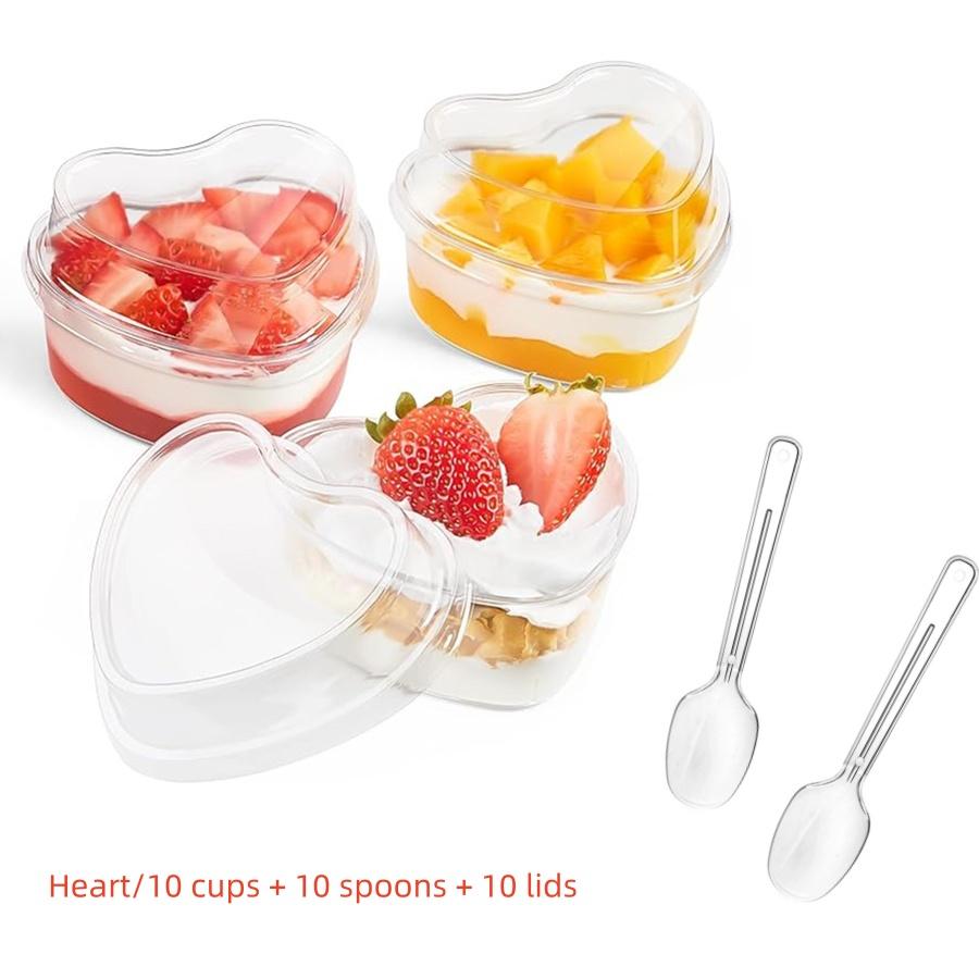 

5 унций Десертные чашки в форме сердца с крышками и ложками Одноразовые пластиковые стаканчики для парфе для десерта, пудингов, мусса, фруктового парфе