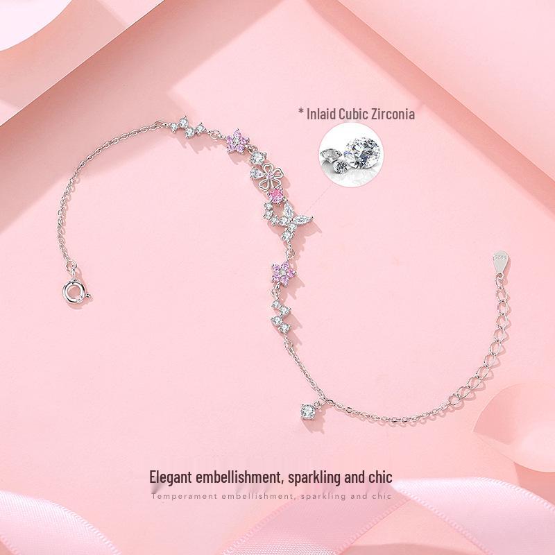 Tichia 925 Sterling Silver Cherry Blossom & Butterfly Bracelet for Women - Versatile, Sweet Floral Design