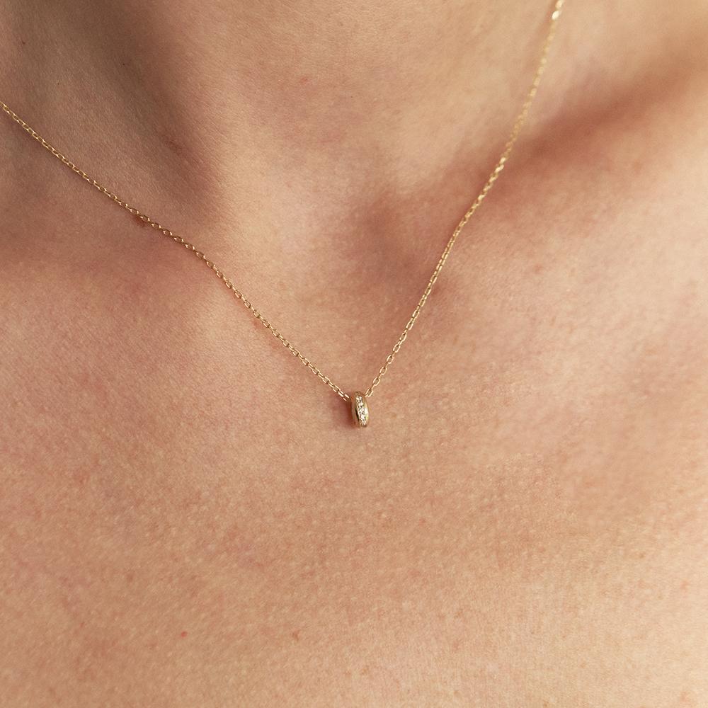 Lunne 14K Solid Middle Pavé Rondelle Pendant S (14K Gold) Lfp14