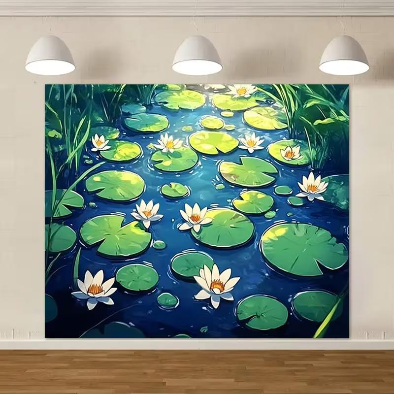 

2D Anime Water Lily Pond Backdrop Banner for Decor 47.2x31.5inch/120*80cm