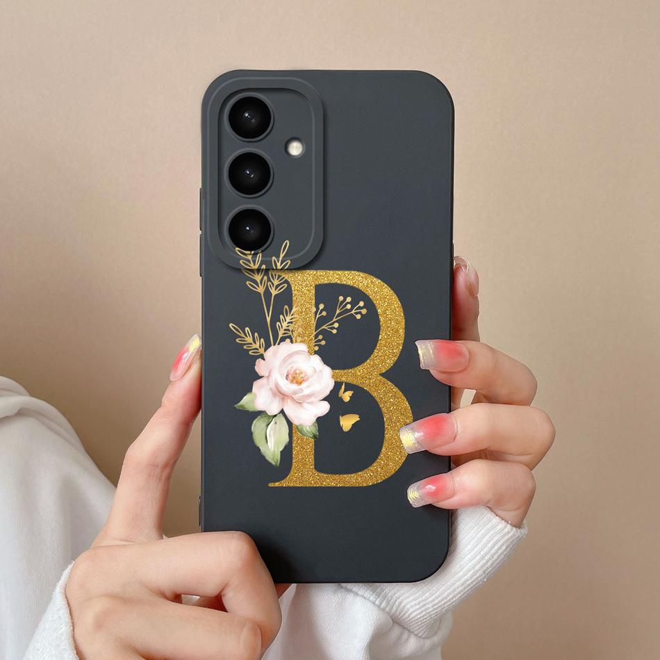 For Samsung Galaxy S25 Plus FE Case For Samsung S25 Ultra Rose Letter Back Cover Soft Liquid Silicone Anti Drop Phone Protectors
