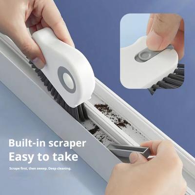 Yousheng 1/2Pcs Crevice Brush 2-in-1 Groove Cleaning Brush Portable Window Track Cleaner with Hard Bristle Scraper Dustpan Ergonomic Handle Crevice
