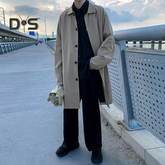 Herren Windjacke Revers Langarm Zweireihiger Trenchcoat mit Taschen Einfarbig Lockere Passform Lässige Mittellange Oberbekleidung