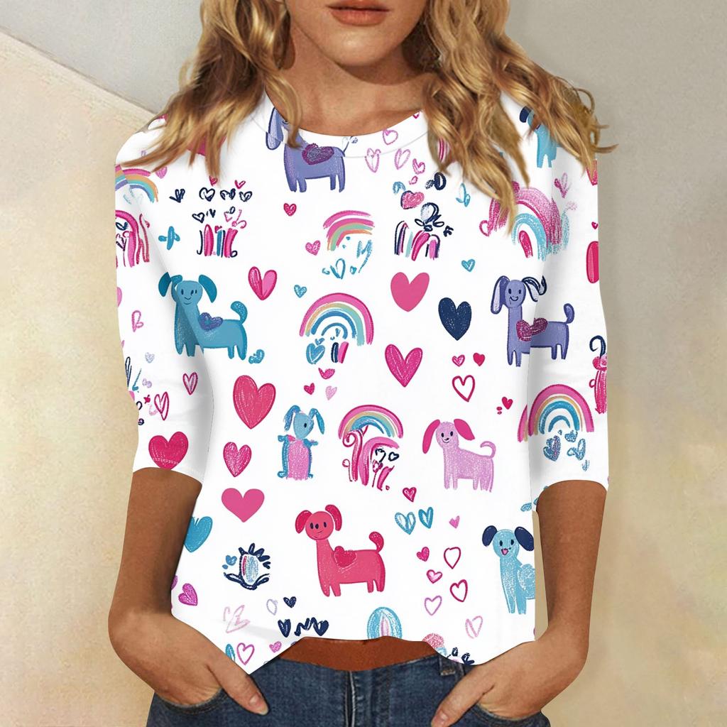 Dámská móda volný ležérní top s kulatým výstřihem se sedmi rukávy