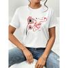 European Size Valentine's Day Women's Casual Round Neck Short Sleeve T-Shirt, Heart Dandelion LOVE Print, Spring Summer Top