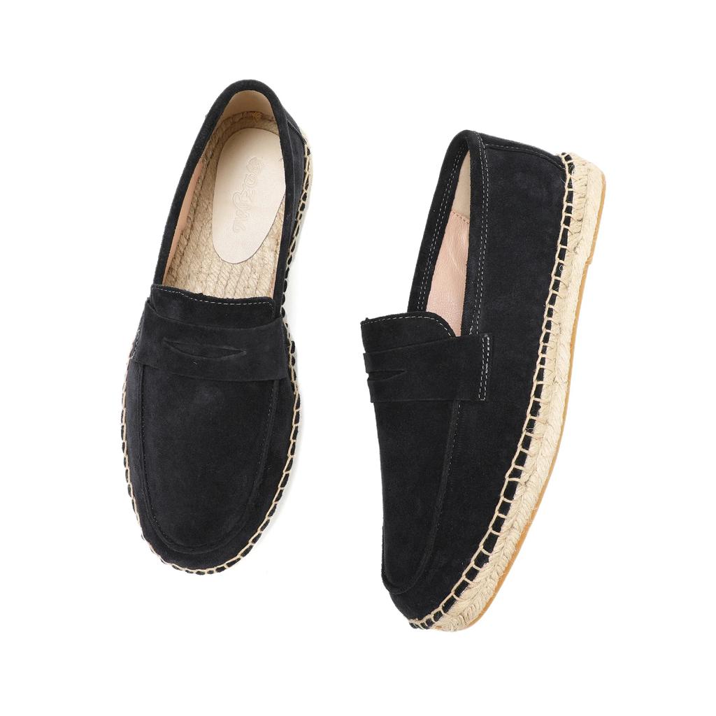 Men's Jute Espadrilles Slip Loafers Cow Suede Leather Casual Shoes