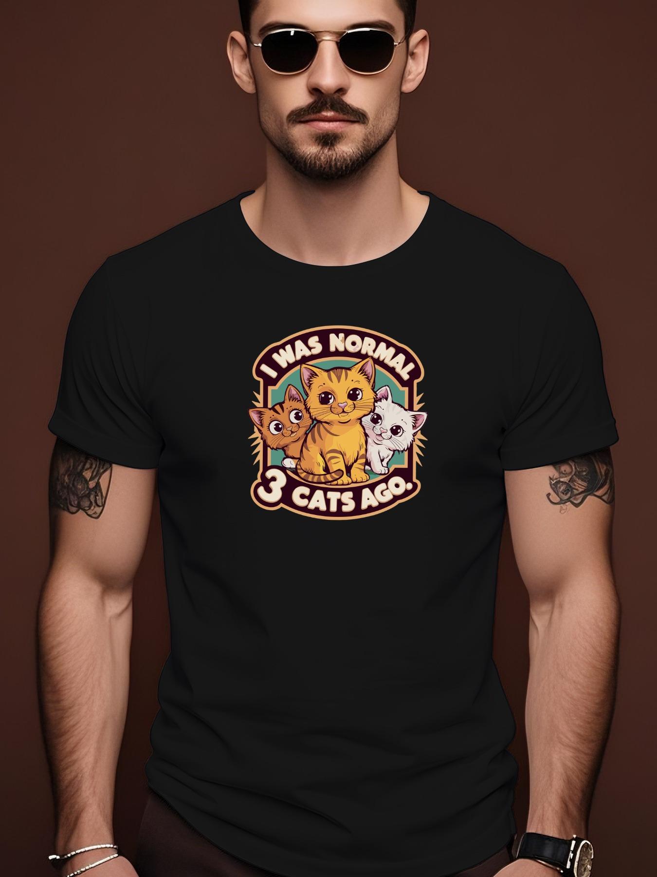 Three Cats Pattern Summer Casual Crew Neck Short Tshirt XXXXL