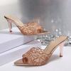 Women Sandals Slippers Embroidered High-Heeled Slippers Women's Elegant Summer Shoes Indoor Sandals Sandalias De Mujer