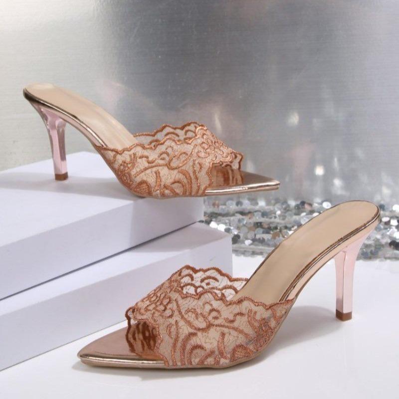 Women Sandals Slippers Embroidered High-Heeled Slippers Women's Elegant Summer Shoes Indoor Sandals Sandalias De Mujer