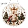 Religiöse Feiertagsdekorationen Weihnachten Perlmuttmalerei Sonnenfänger-Set, 3D Krippe/Weihnachtsmann/Vogel/Baum Festliche Heimdeko Akzente Perlen