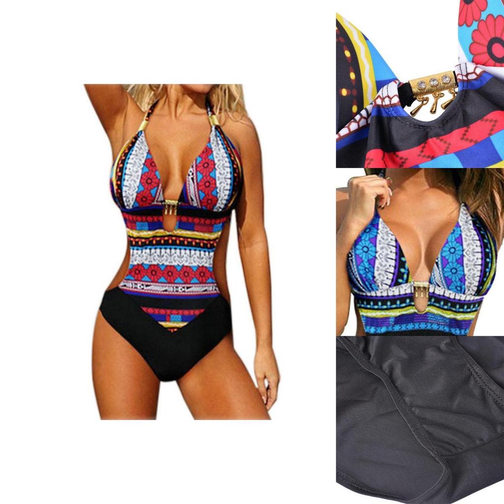 Summer Sexy Hollow Out Spliced Printed Bandage Swimwear For Women In Premium Quality