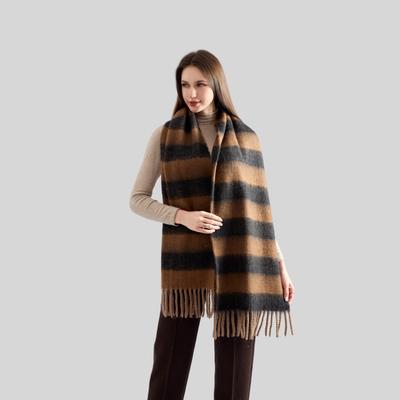 Retro Contrasting Color Striped Fringed Scarf Women's Winter Atmosphere Thickened Versatile Warm Scarf Shawl Dual-purpose
