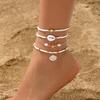 4PCS Layered Stackable Starfish Shell Beaded Anklet Set Dainty Boho Summer Beach Vacation Jewelry for Women
